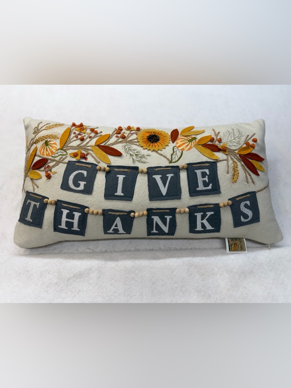 Devi Designs Autumn "Give Thanks" Decorative Pillow - Cream and Mustard